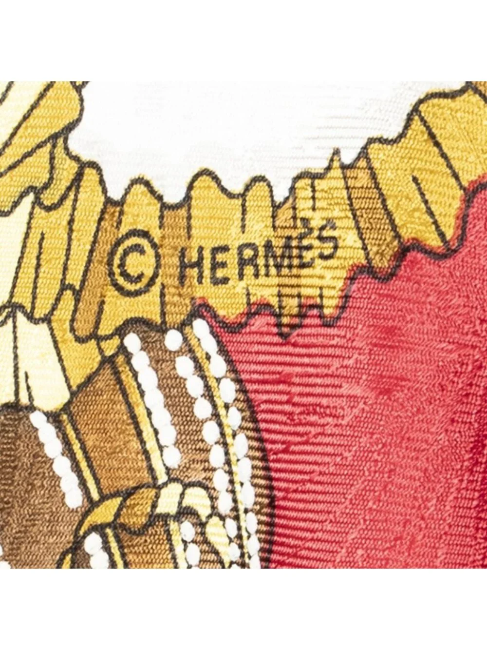 ★SOLD★ Hermes Scarf Red Ivory 100% Gold Jacquard Silk - Picture 4 of 5